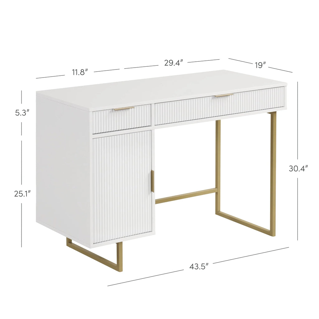 White Computer Desk with Drawers and Cabinet Storage G6361