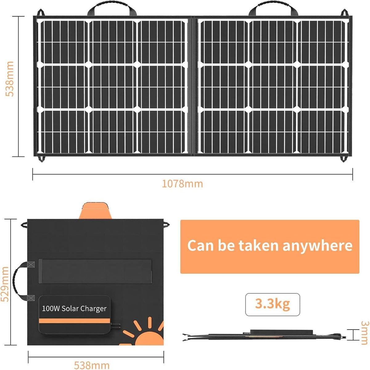 100W Portable Foldable Solar Panel with USB QC 3.0 & Type C W554