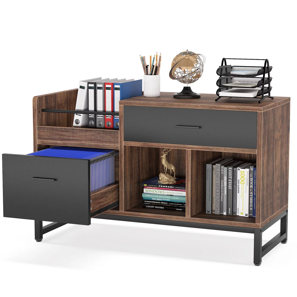 2 Drawer Wood File Cabinet with Storage Shelves I2357