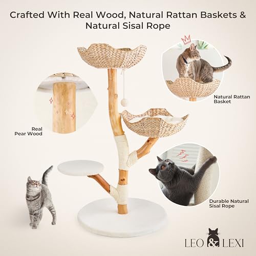 Solid Wood Cat Tree with Scratching Post and Bed M4060