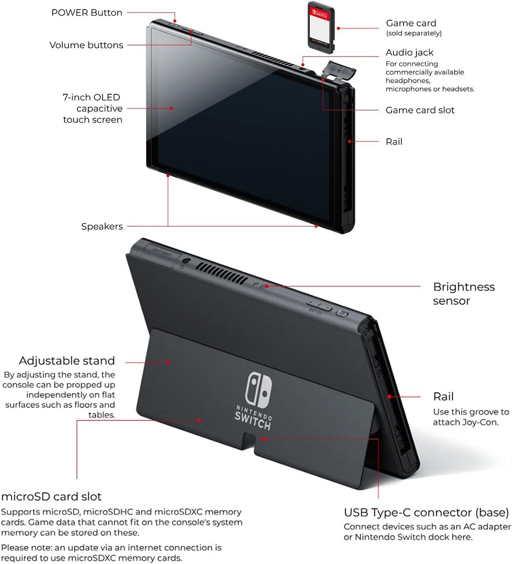 Switch OLED Model with Neon Blue and Red Joy-Con, Black Dock - 7" OLED Touchscreen, 64GB Internal Storage A1132