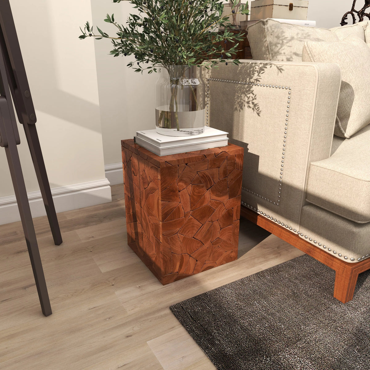 12" x 16" Brown Teak Wood Accent Table U52093