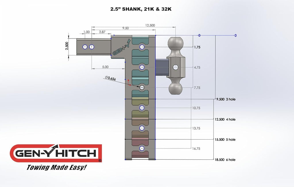 Drop Hitch 2.5" Receiver Class V 21K Towing Hitch with Dual Hitch Ball, Pintle Lock & 2 Hitch (6" Drop 2.5") V9213