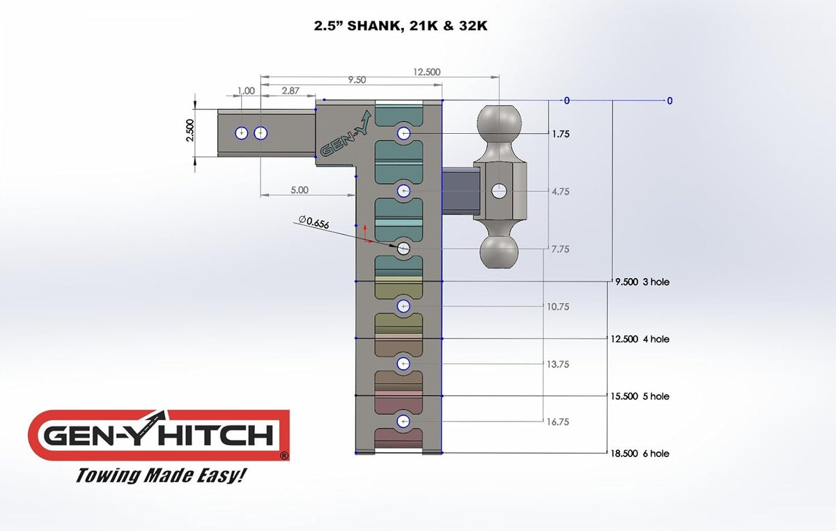 Drop Hitch 2.5" Receiver Class V 21K Towing Hitch with Dual Hitch Ball, Pintle Lock & 2 Hitch (6" Drop 2.5") V9213