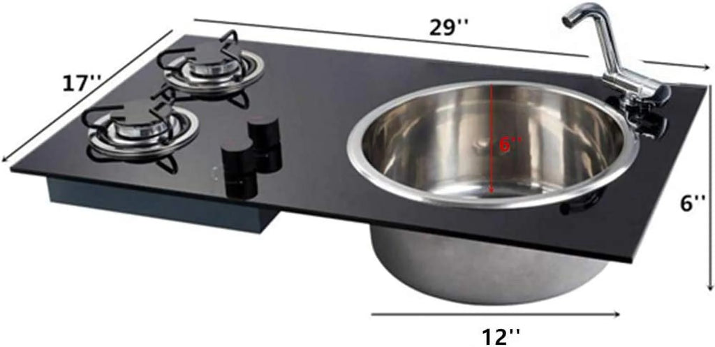 Gas Camping Stove 2 Burners with Tempered Glass Lids and Sink Comb R4523