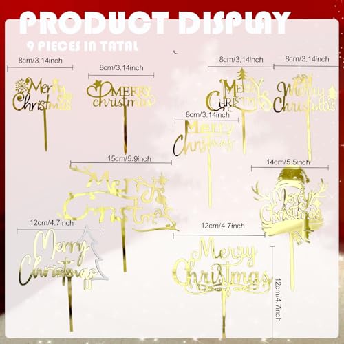 9 Pcs Gold Acrylic Christmas Cake Topper X22860