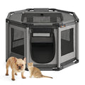 Oxford Fabric Dog Playpen, L, 44.1 x 44.1 x 24.4 Inches, PVC Pipe Frame, Breathable Mesh, Double Openings, Dove Gray and Slate Gray T329