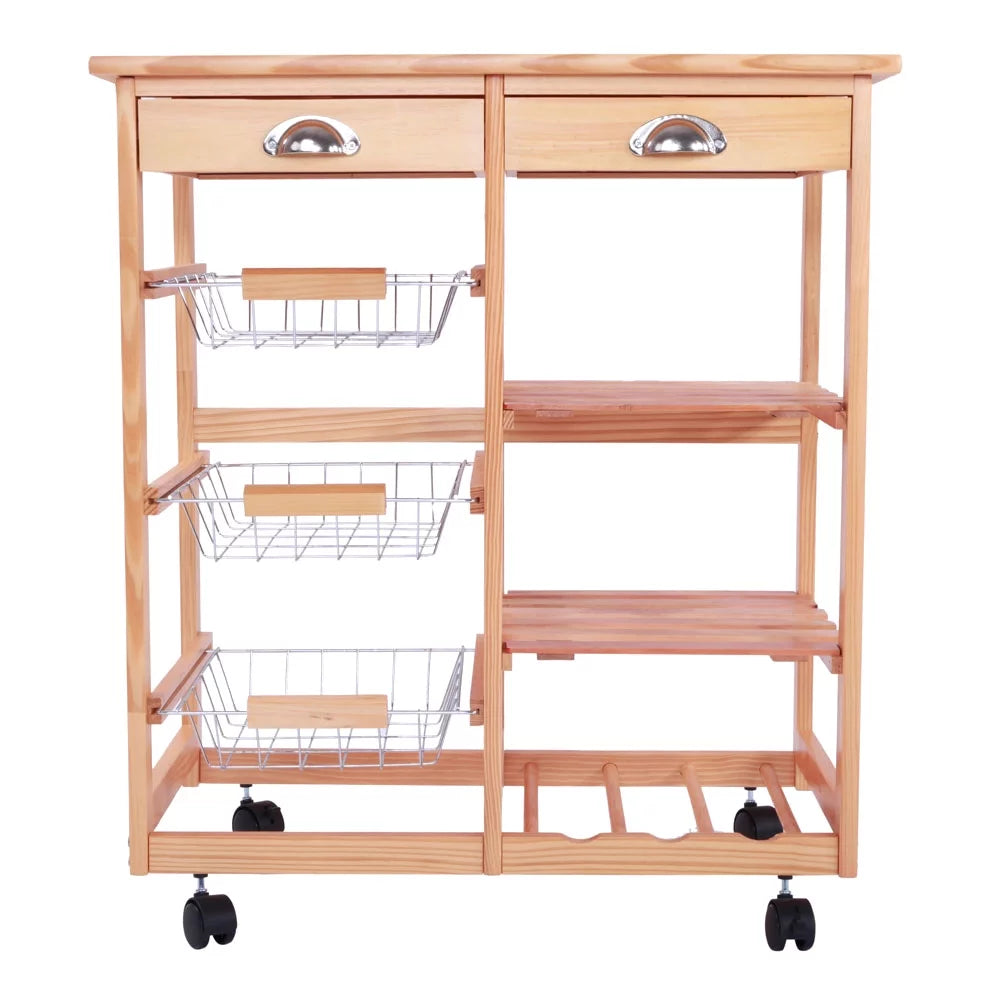 Rolling Wood Kitchen Cart with Drawers Y647948