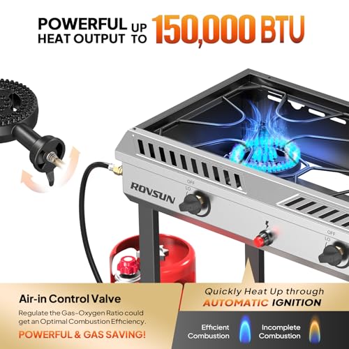 2 Burner Outdoor Propane Gas Stove with Auto-ignition, Regulator & Shelf C539