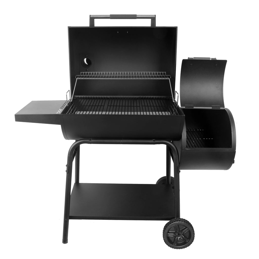 28 Offset Steel Charcoal Smoker Grill with Side Firebox, Black B2563