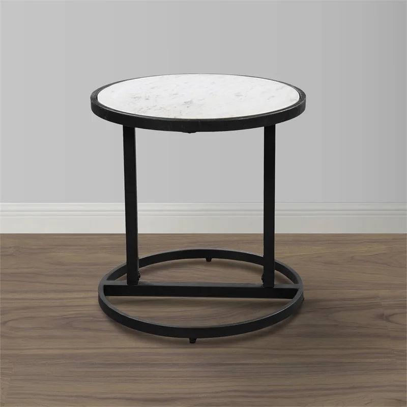 Round White Marble Top End Table A459286
