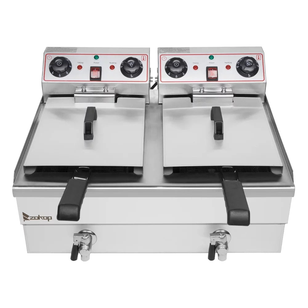 16L Stainless Steel Double Tank Deep Fryer 3400W V5232