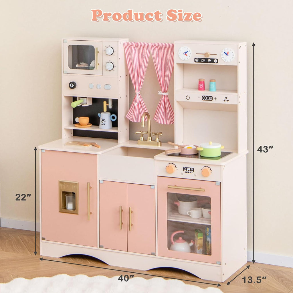 Peach Pink Wooden Kids Kitchen Playset R848536