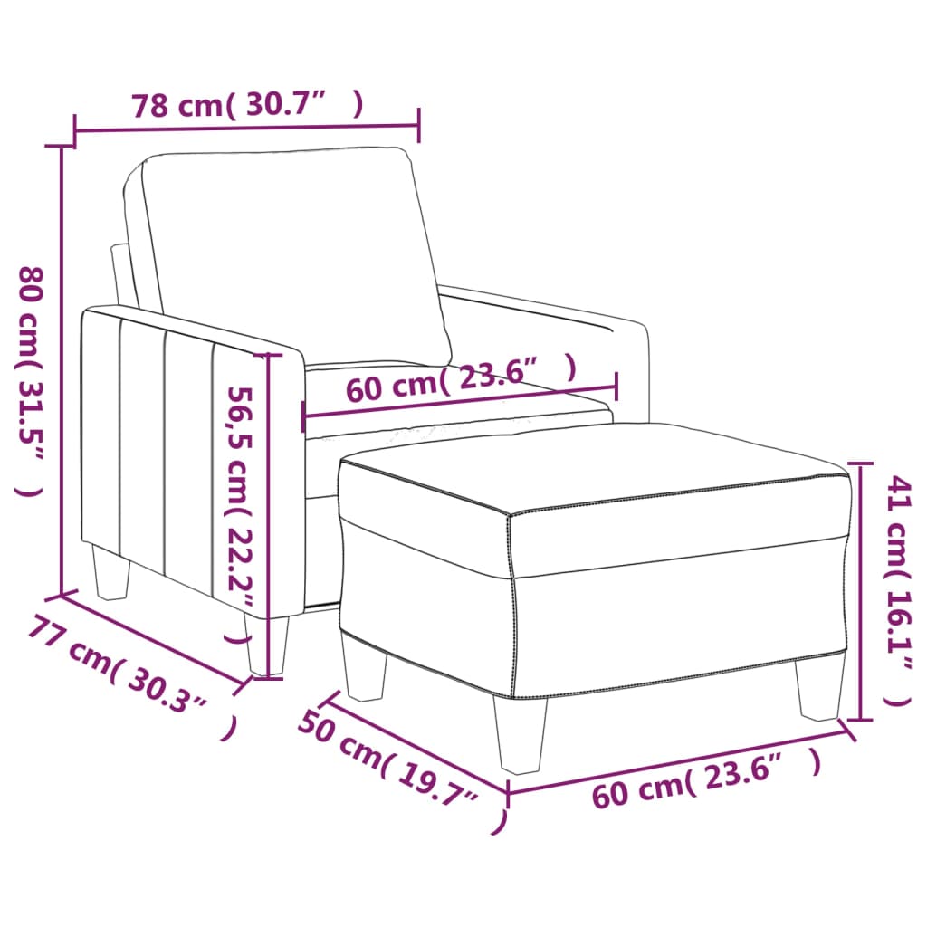 Black Faux Leather Sofa Chair with Footstool B305