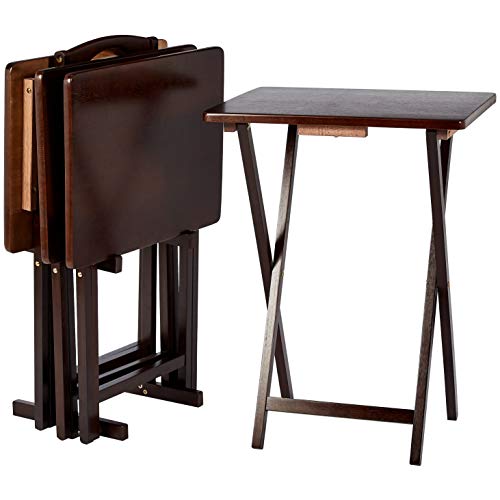 4-Pack Black Rectangular Folding Tray Table with Storage Rack U5828