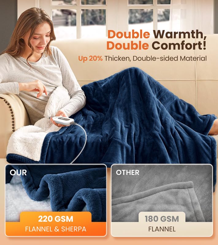 Heated Electric Blanket with Flannel Sherpa I39019