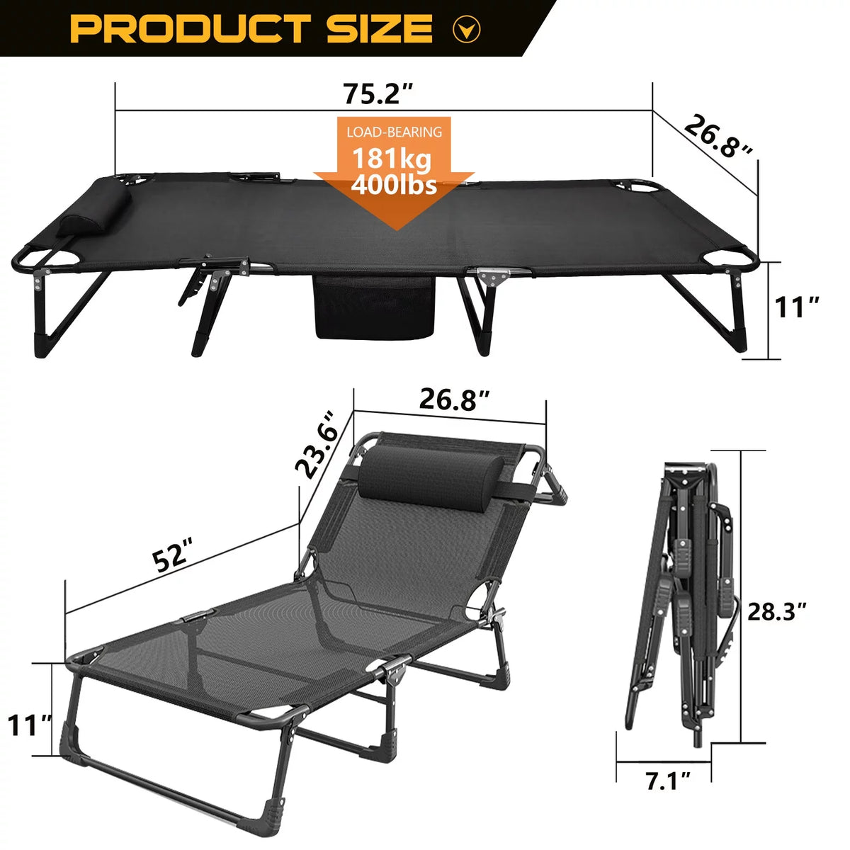 Folding Camping Cot with Pillow and Mattress P847448