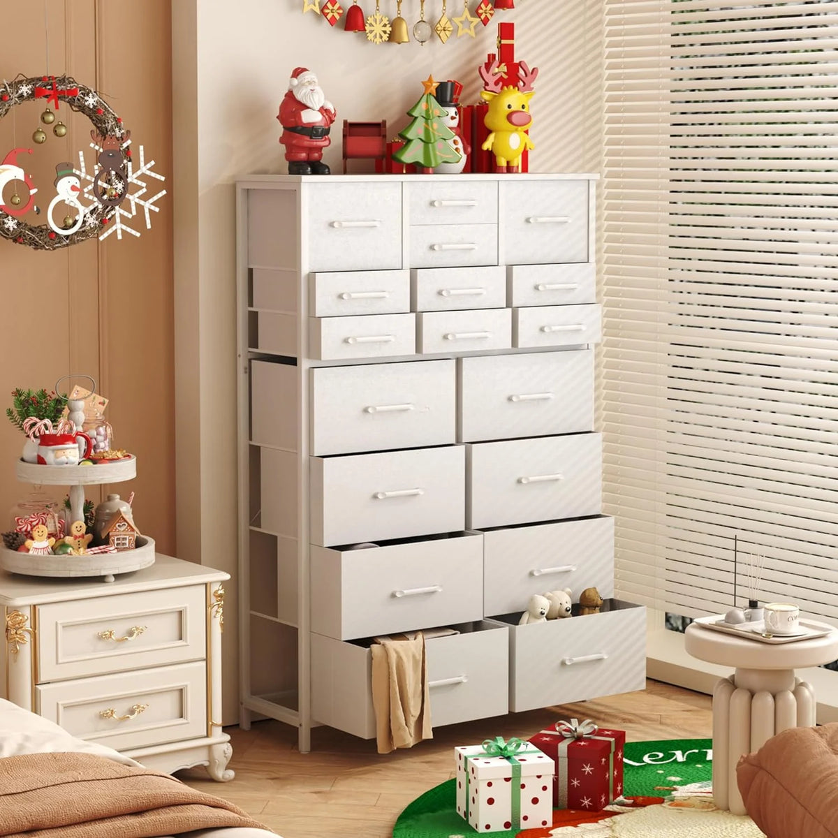White 18 Drawer Fabric Dresser Z5035