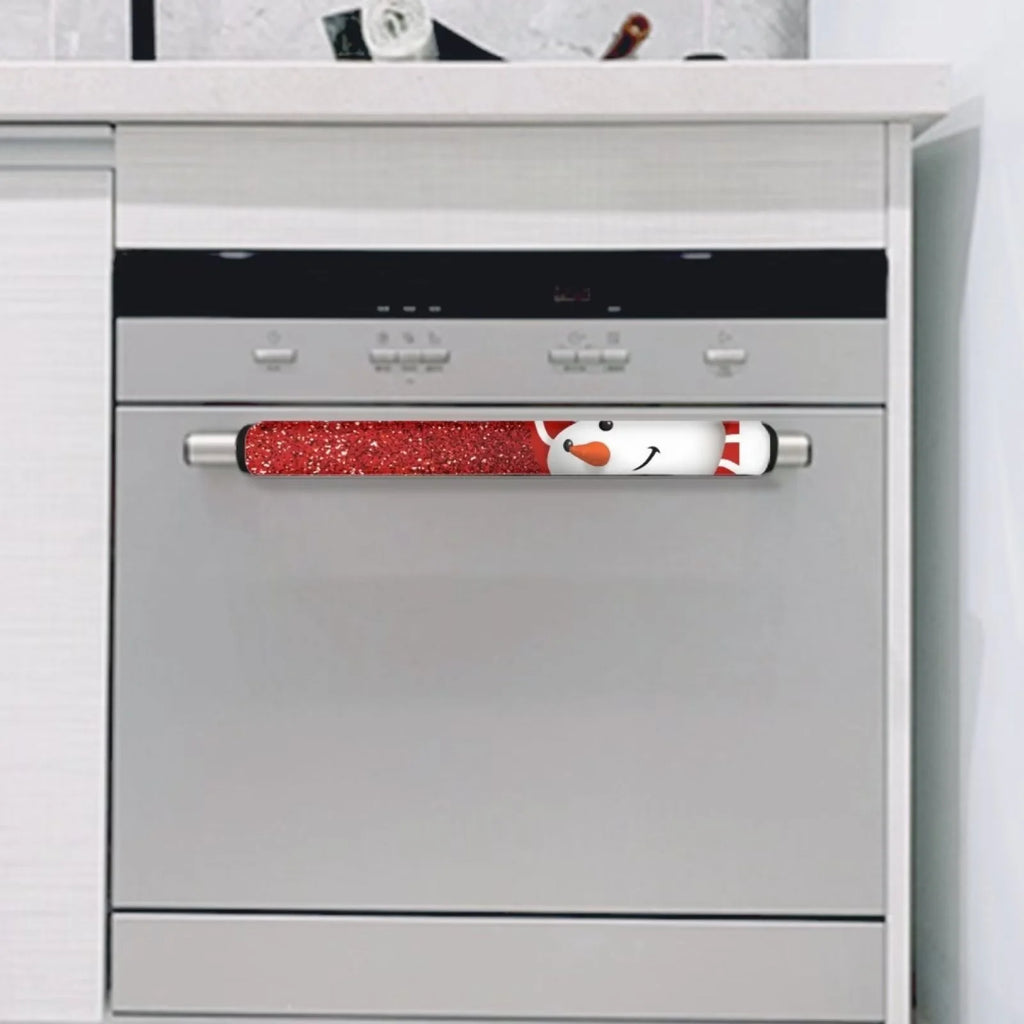 4 Pieces Snowman Refrigerator Door Handle Cover Washable Waterproof Red P3512