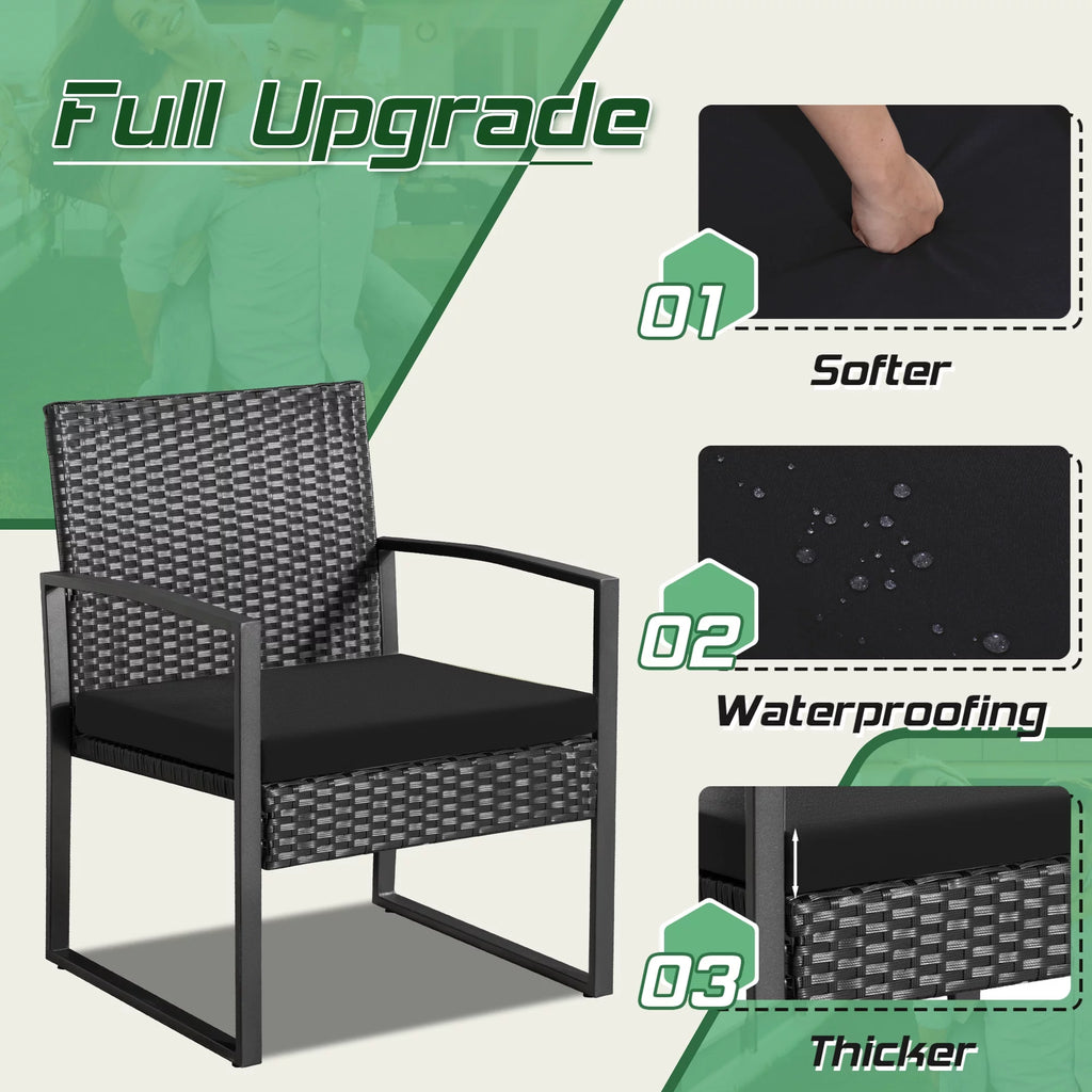 Black 3-Piece Wicker Bistro Chair Set with Coffee Table K806