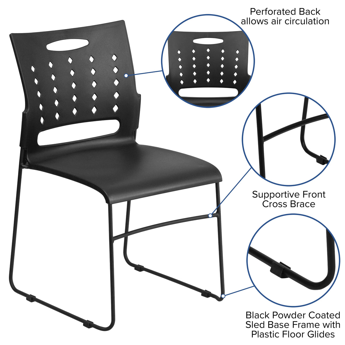 Black Sled Base Stack Chair with Air-Vent Back P319791