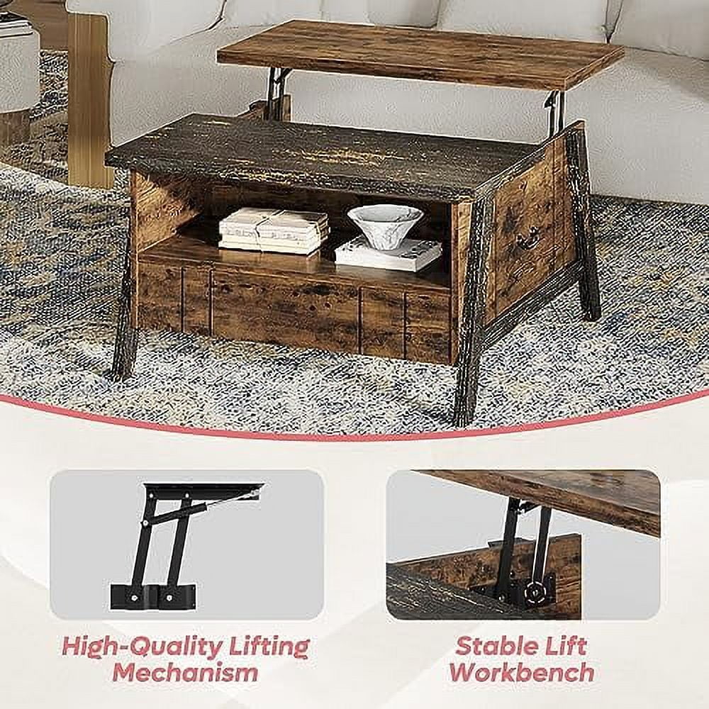Lift Top Wood Coffee Table with Led Lights & Drawers S577660