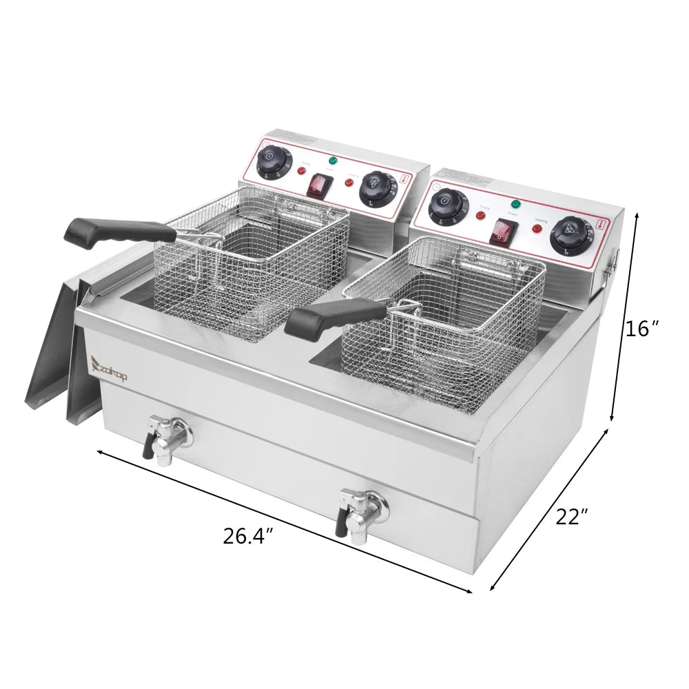 16L Stainless Steel Double Tank Deep Fryer 3400W V5232