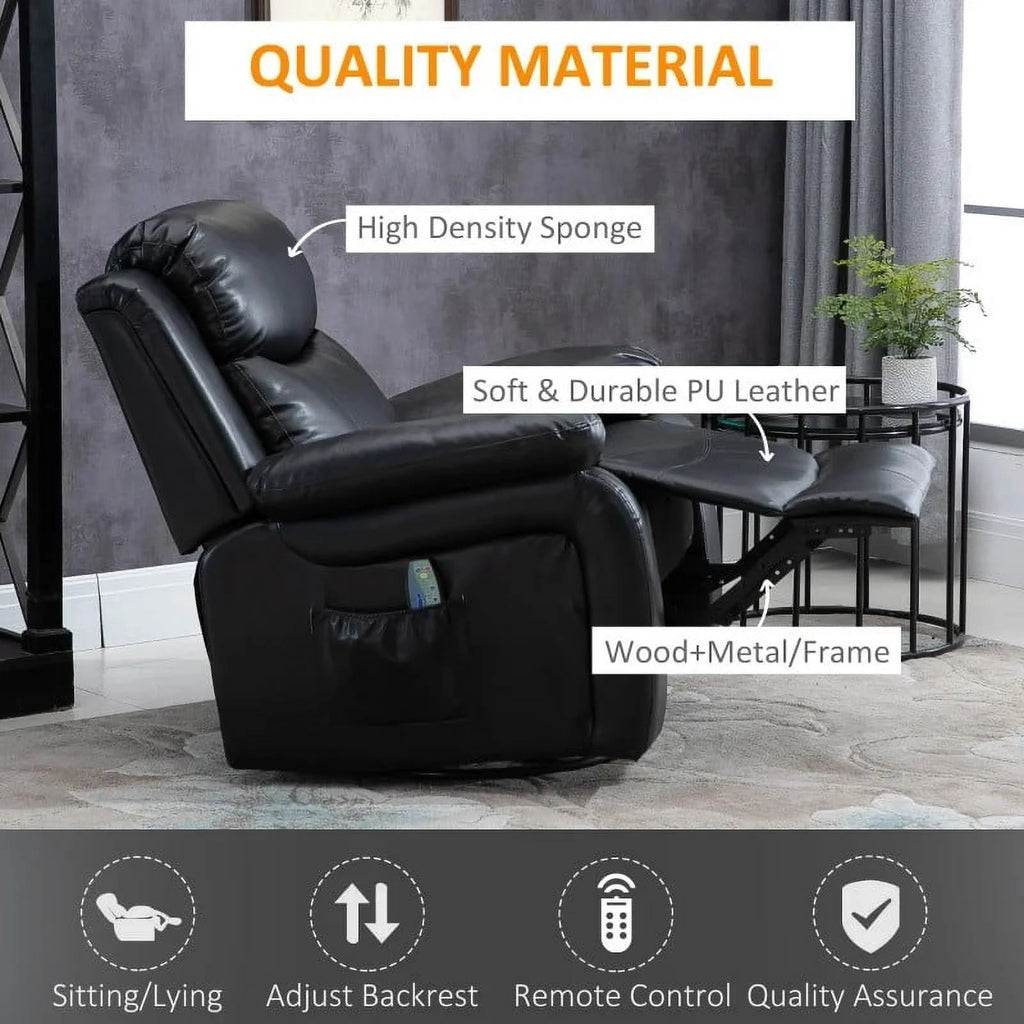 Black Faux Leather Remote Massage Recliner Chair with Footrest B84617
