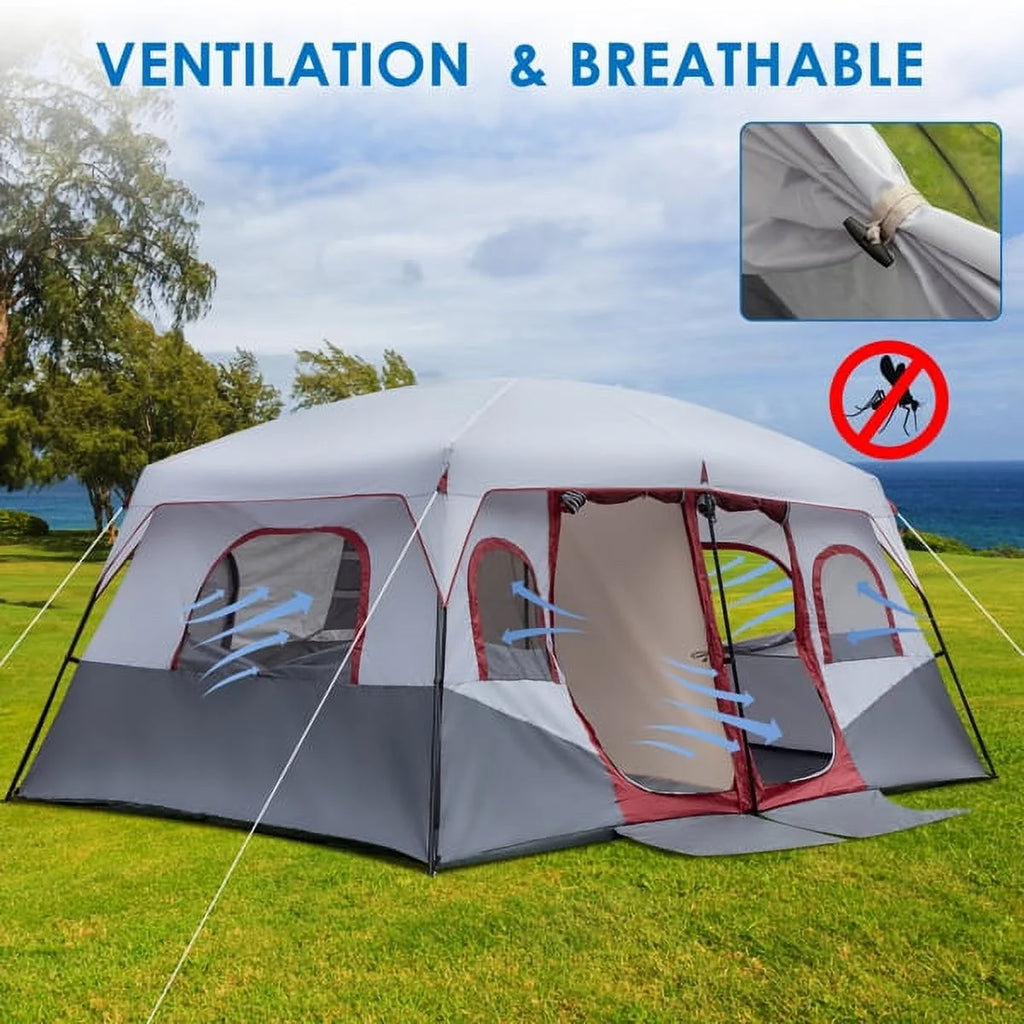 10 Person 2 Room Family Cabin Tent with Storage Pockets P53149