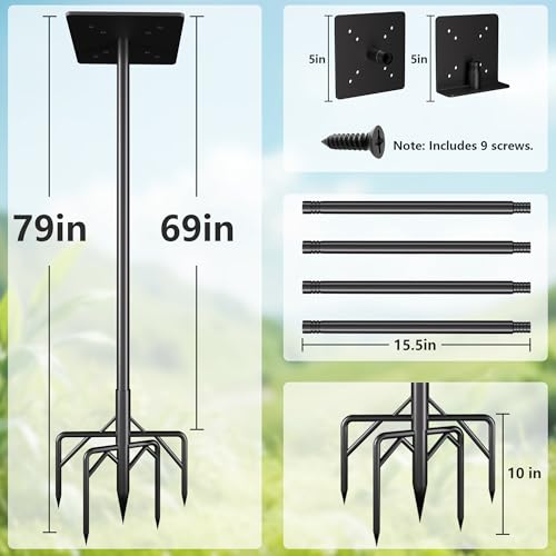 79 Inch Heavy Duty Bird Feeder Pole Kit with 5 Base Prongs D32511