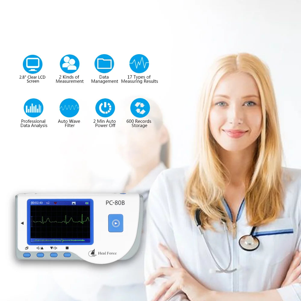 Portable ECG EKG Monitor Machine with USB Cable + Adhesive Electrode + Wires Q677071