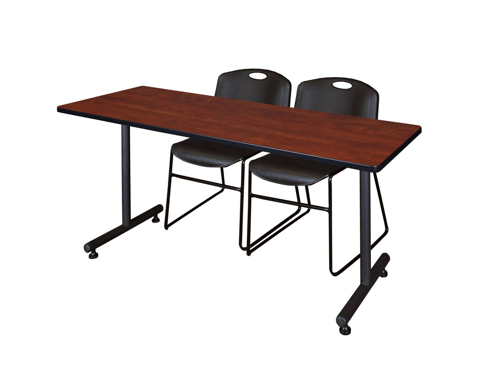 Cherry Training Table with 2 Black Stack Chairs G973661