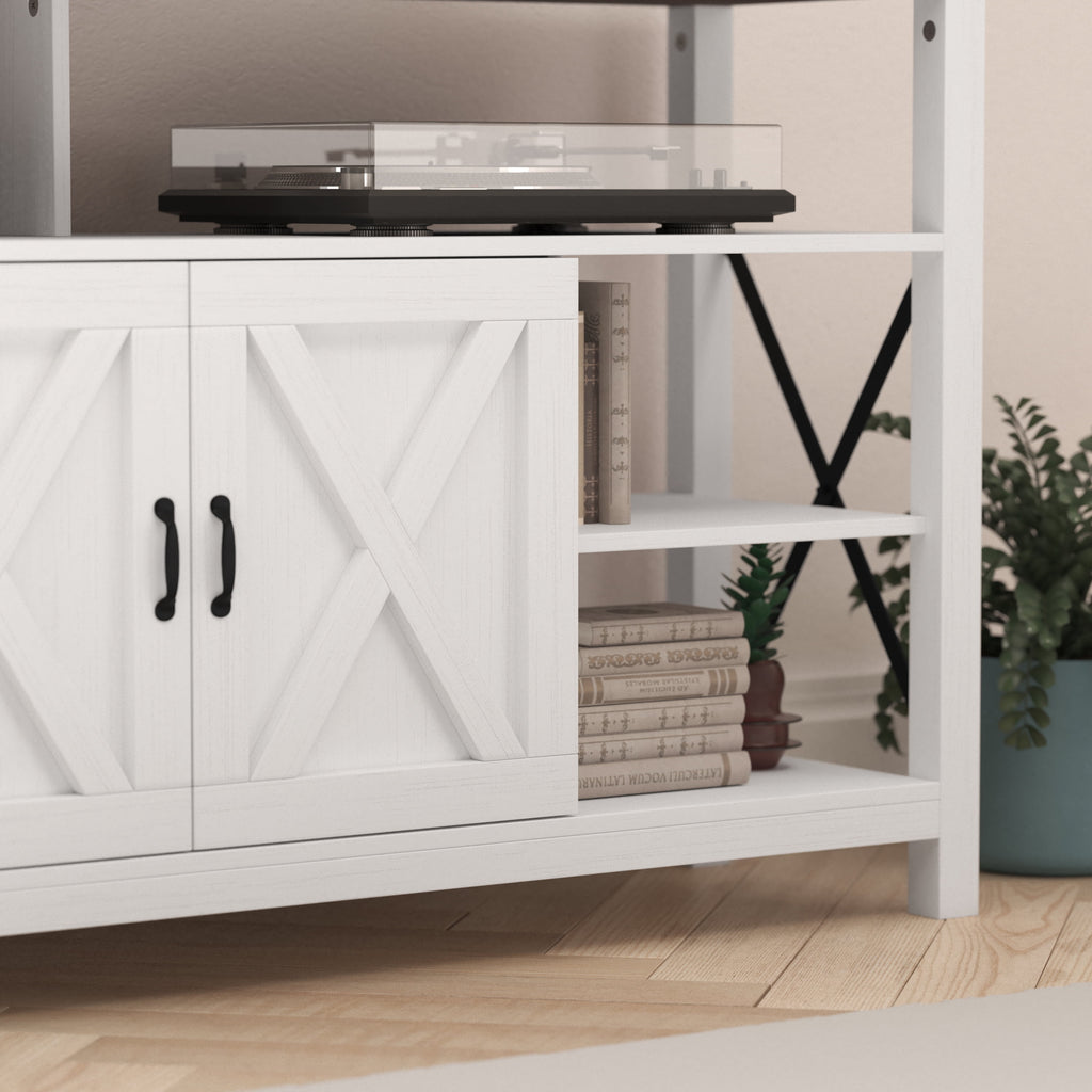 60" White Media Console with Rustic Oak Top U607