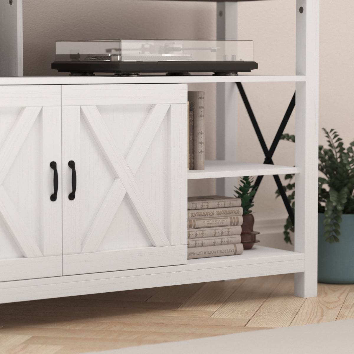 60" White Media Console with Rustic Oak Top U607