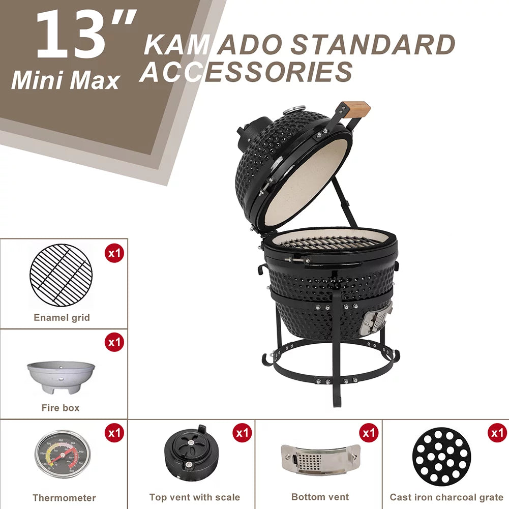 13in Black Ceramic Charcoal Kamado Grill H216