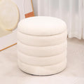 White Velvet Round Ottoman with Storage C156