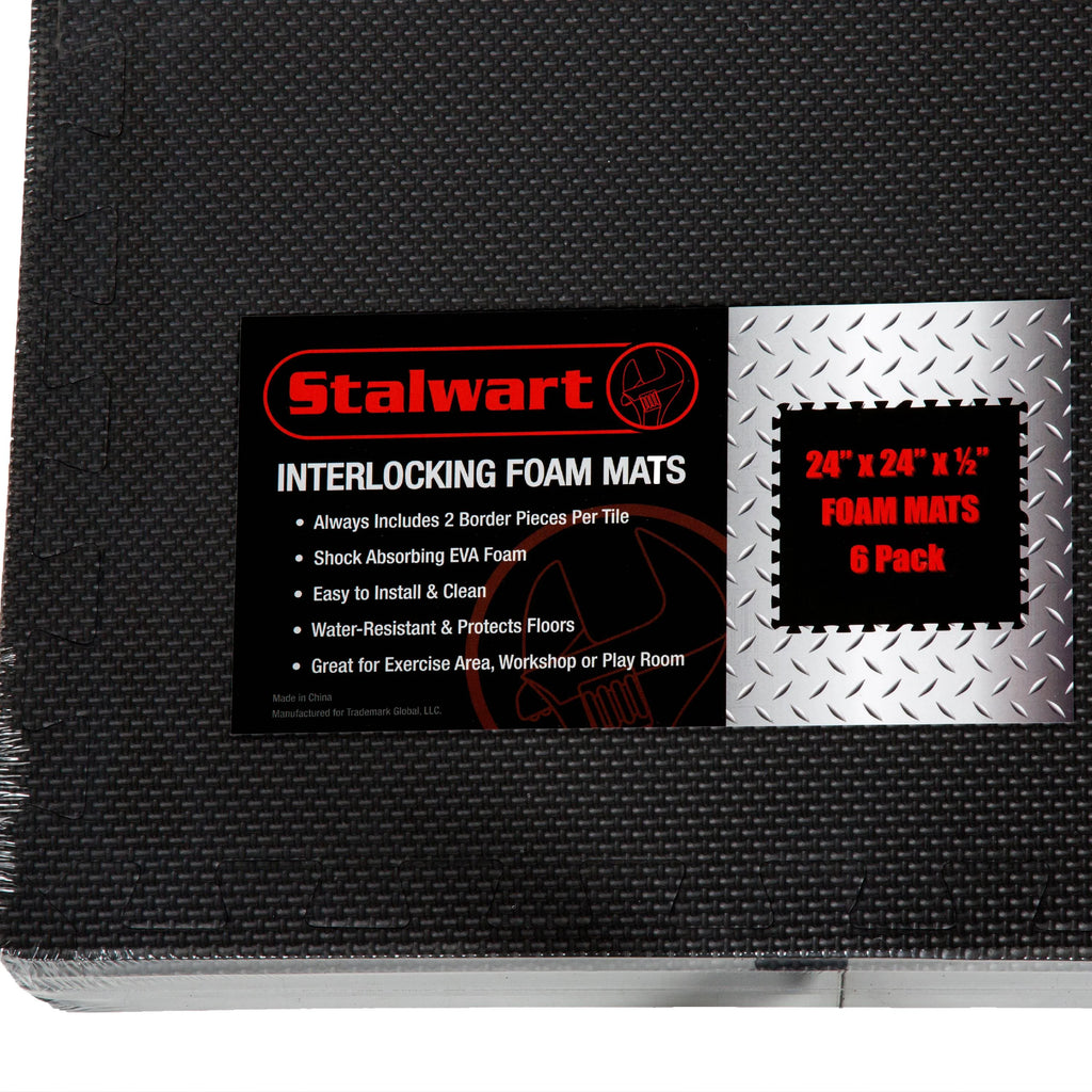 Interlocking EVA Foam Floor Tiles, Set of 6, Black C460221