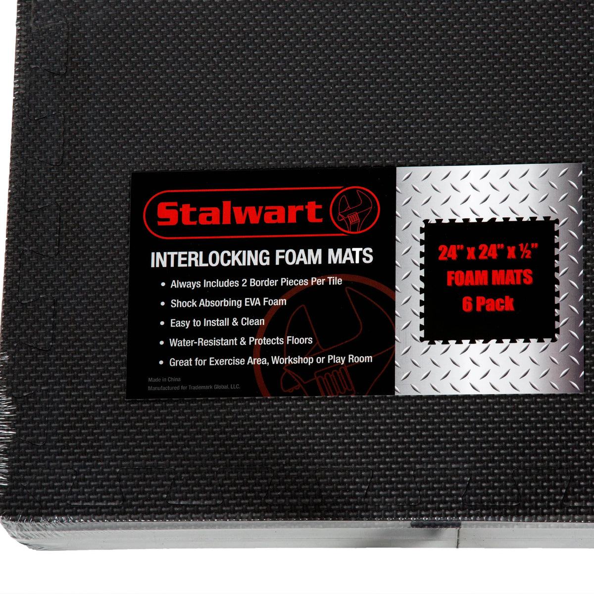 Interlocking EVA Foam Floor Tiles, Set of 6, Black C460221