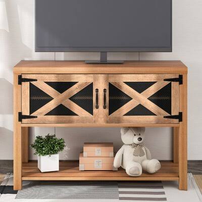 Brown Wood TV Stand with Storage Cabinets and Shelves D325717