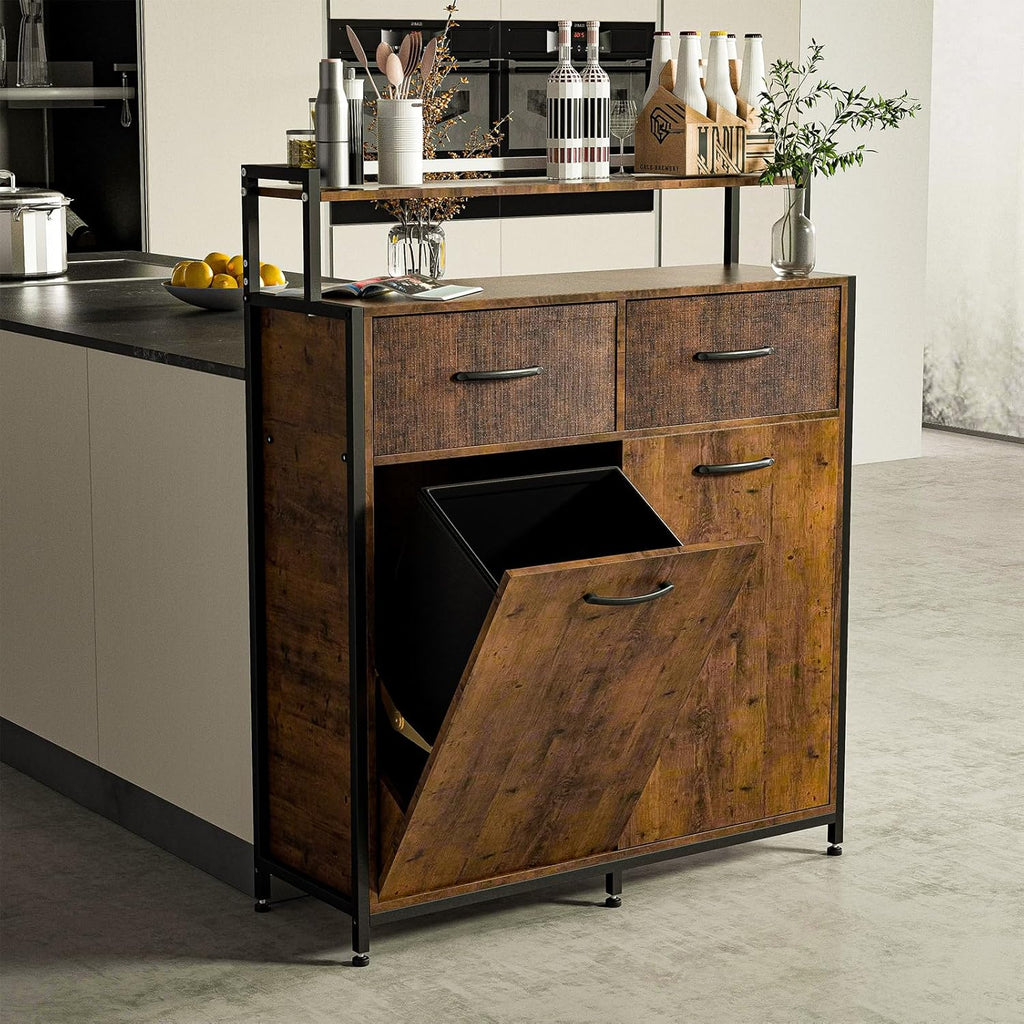 Dual Tilt Out Trash Cabinet with 2 Drawers and Shelf O654