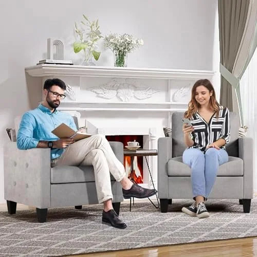 Mid-Century Modern Accent Chairs Set of 2 Upholstered Tufted Armchair Dark Grey P57382