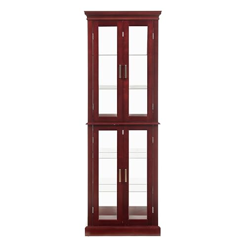 Lighted Glass Curio Display Cabinet with Adjustable Shelves and Mirrored Back G419679