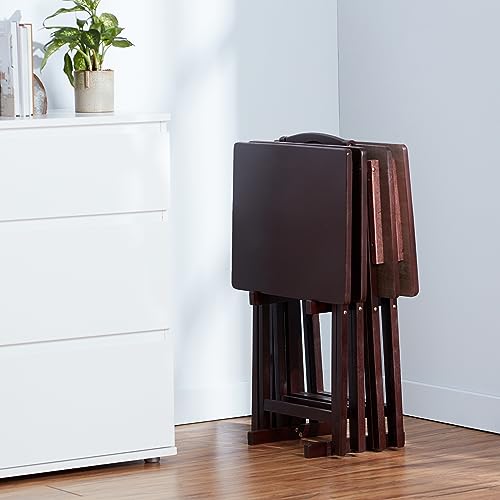 4-Pack Black Rectangular Folding Tray Table with Storage Rack U5828