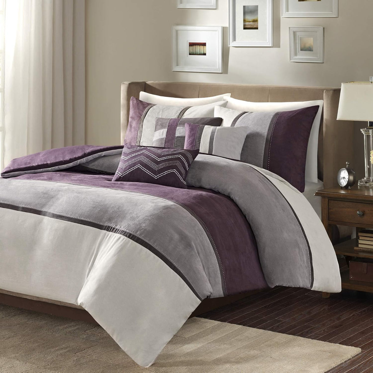 6 Piece Faux Suede Duvet Cover, King/California King (104 in x 92 in), Brown N12909