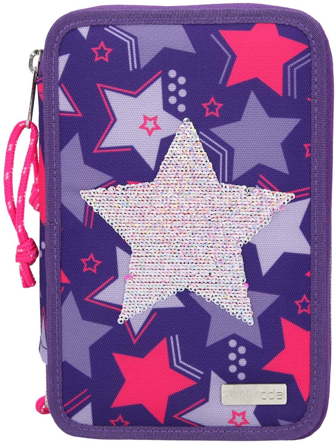 Purple Pencil Case with 3 Zips and Pens Q3663