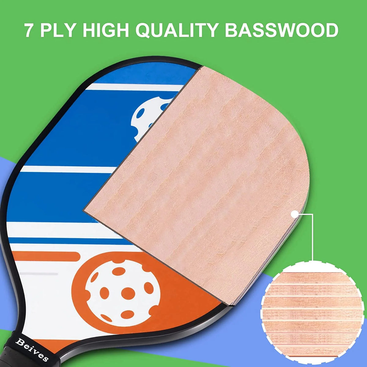 Multicolor Basswood Pickleball Paddles Set with Balls I593981