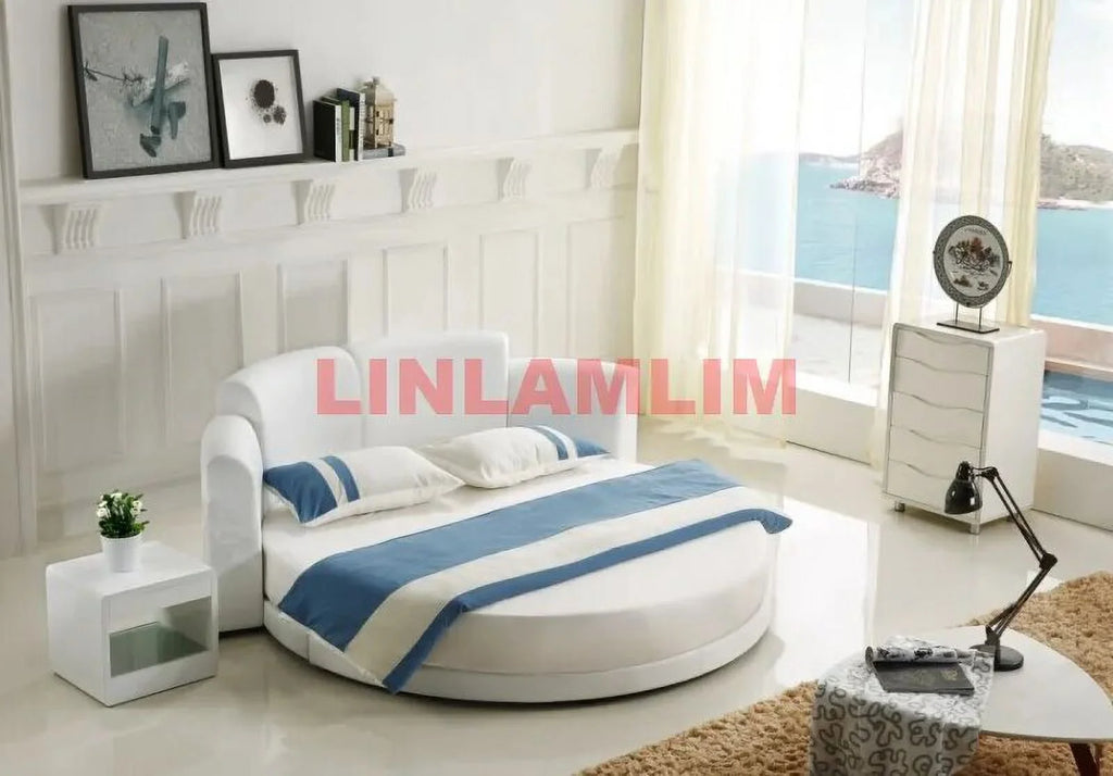 Genuine Cow Leather Bed Frame with Led Lamp L53468