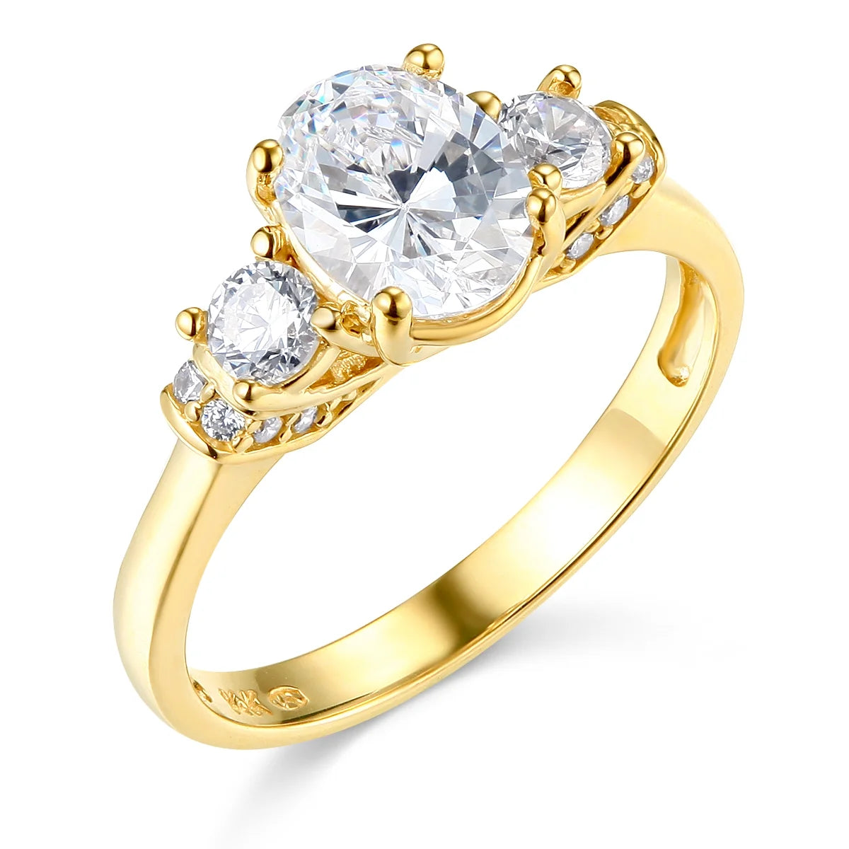 14k Yellow Gold CZ Oval Cut Three Stone Engagement Ring I98851
