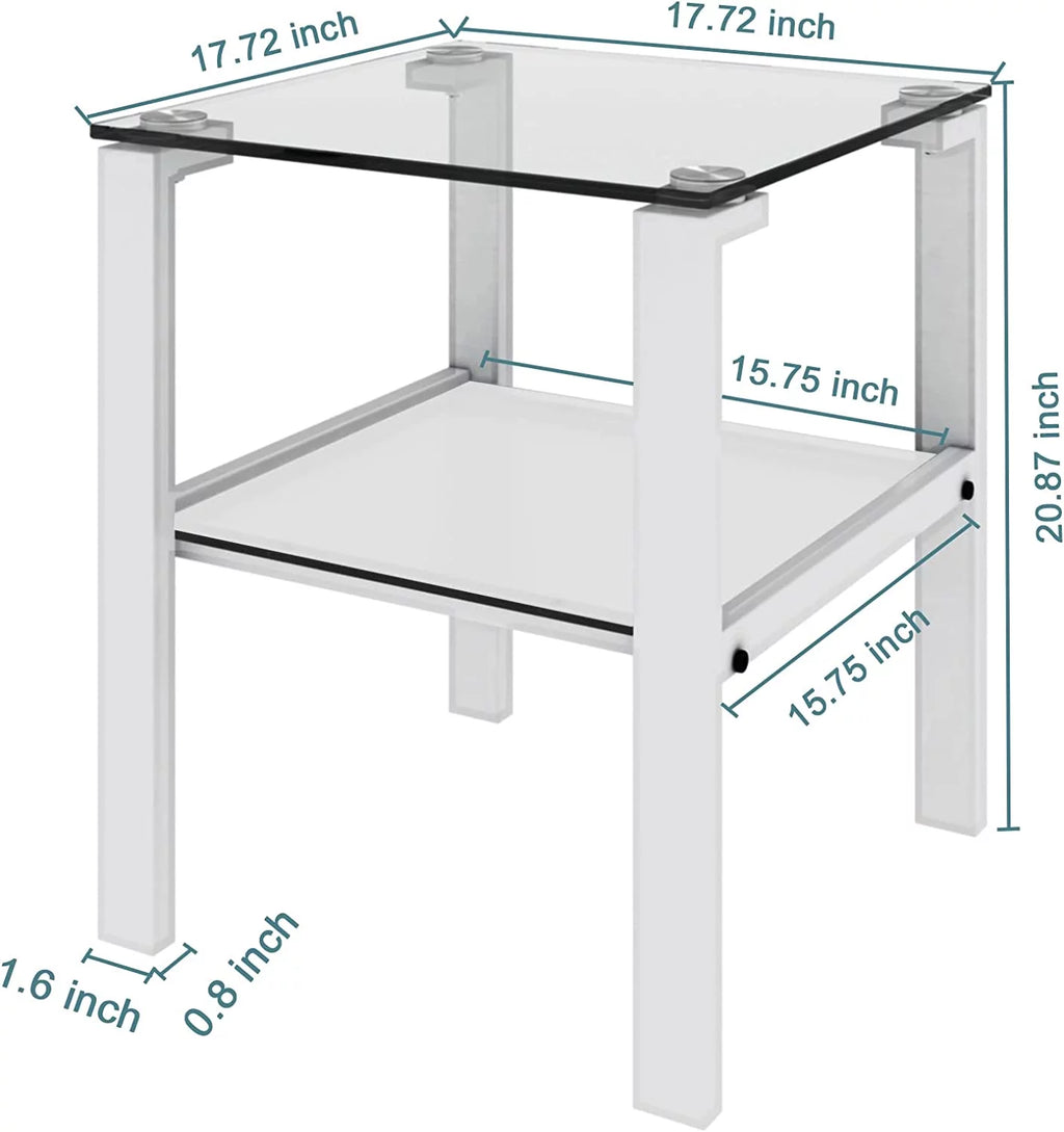 Glass End Table, 2 Layer White Small Corner Table C226649