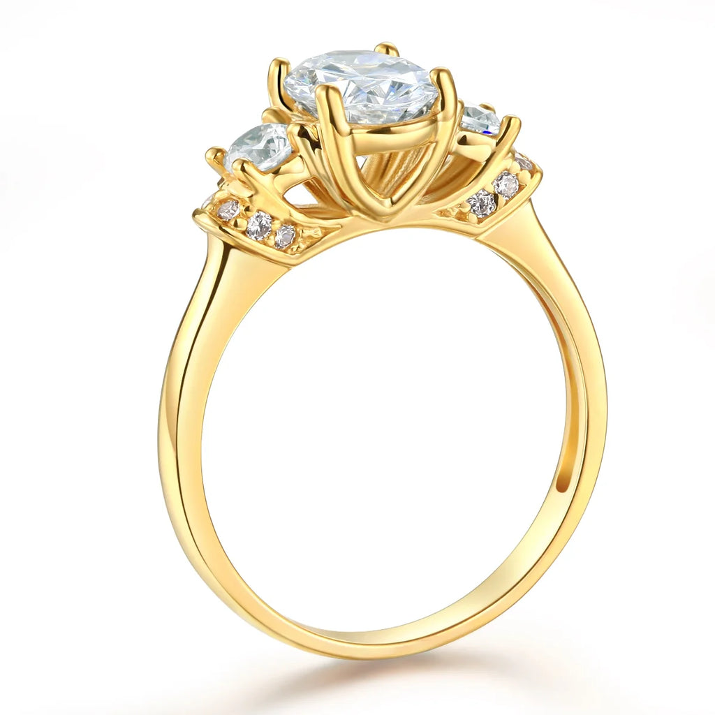 14k Yellow Gold CZ Oval Cut Three Stone Engagement Ring I98851